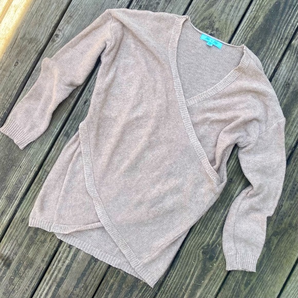 Soft Cozy Wrap-Front Sweater in Oatmeal - Picture 1 of 8